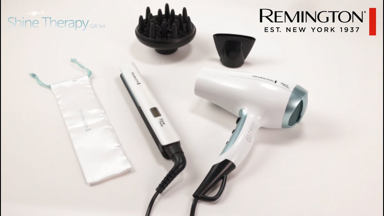 Experiență de Îngrijire de Lux cu Setul Cadou Remington Shine Therapy S8500GP - Placă de Îndreptat Părul și Uscător de Păr